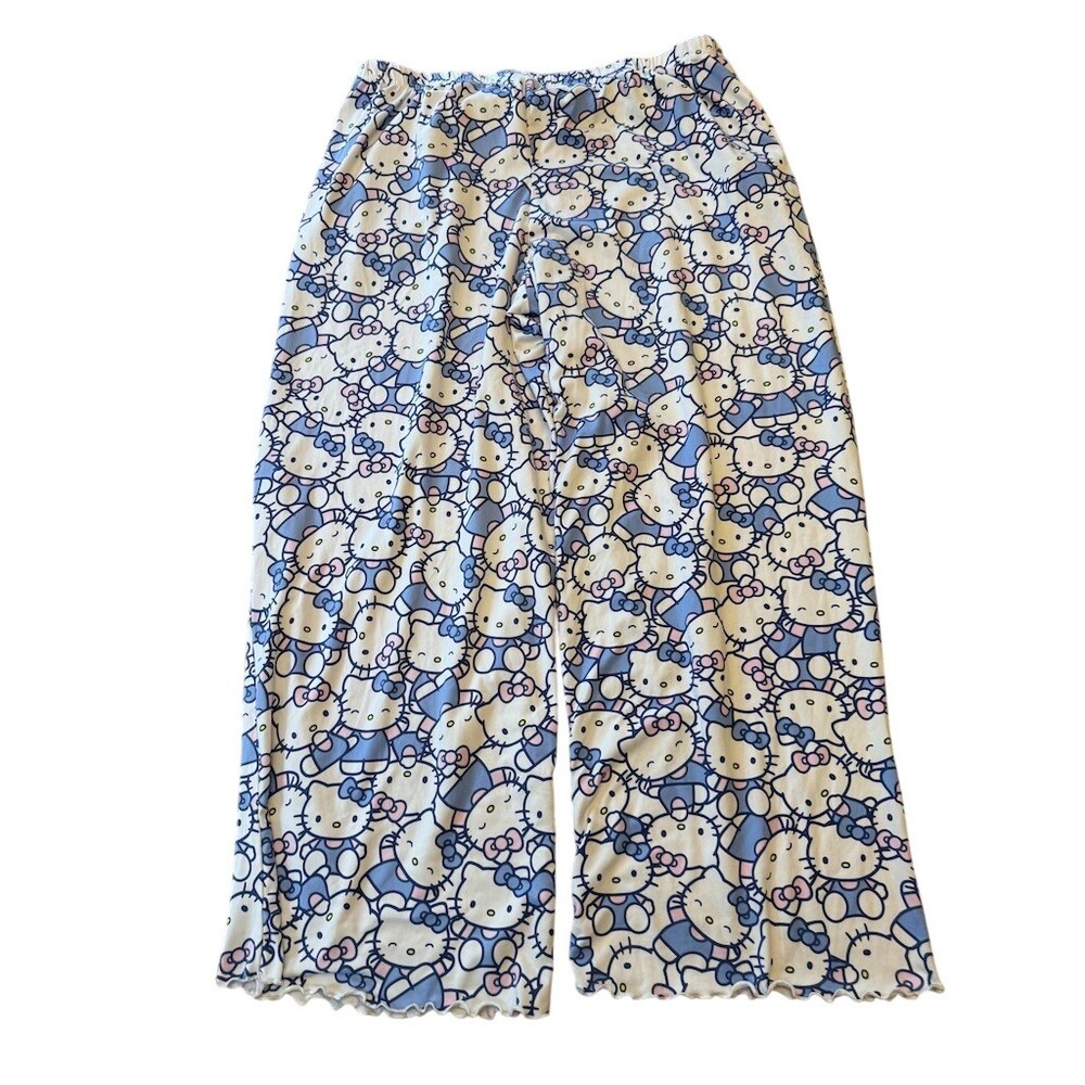 Hello Kitty Sanrio Pajama Pants Womens Large Blue Graphic Print Elastic Waist